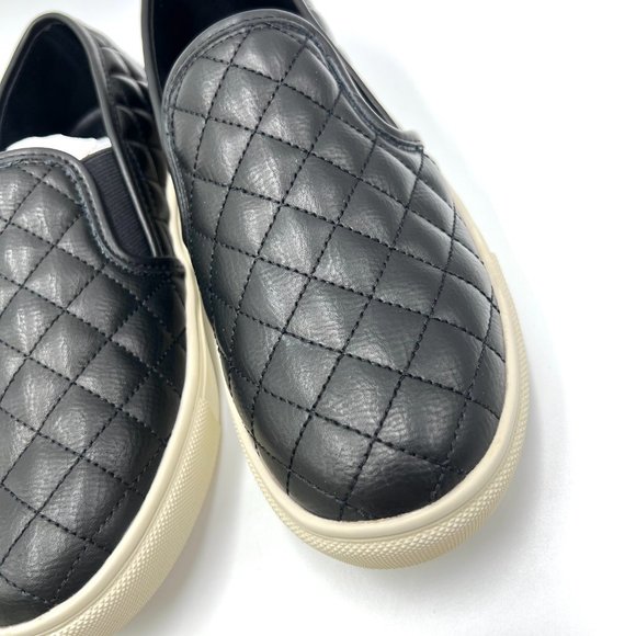 Steve Madden Size 7.5 Ecentrcq Black Faux Vegan Quilted Leather Sneakers Shoes - Picture 5 of 14